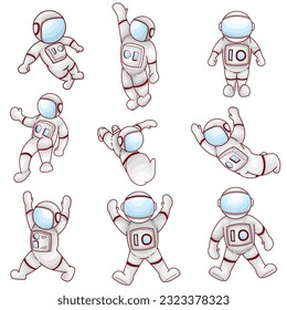 hand drawn flat doodle adorable astronaut color collection