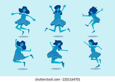 Hand drawn flat female jumping