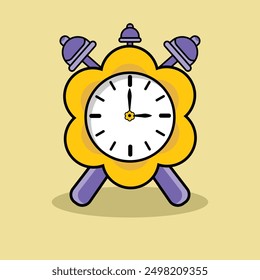Hand drawn flat flower shape cute illustration of alarm clock sunflower alarm clock