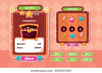 Hand drawn flat game assets illustration