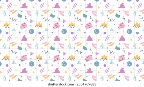 Hand drawn flat geometric shapes and lines pattern designs
