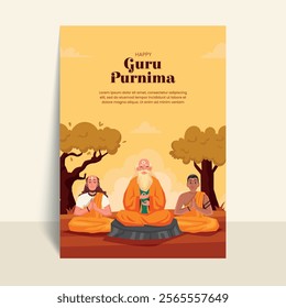 Hand drawn flat guru purnima vertical poster template