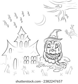 Hand drawn flat Halloween background