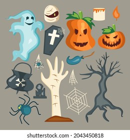 Hand drawn flat halloween elements collection