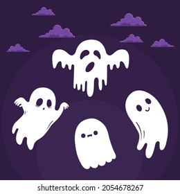 Hand Drawn Flat Halloween Ghost Collection Design Vector