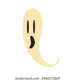 Dibujado a mano fantasma de Halloween plano sobre un fondo blanco.
