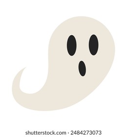 Hand drawn flat halloween ghost on a white background.