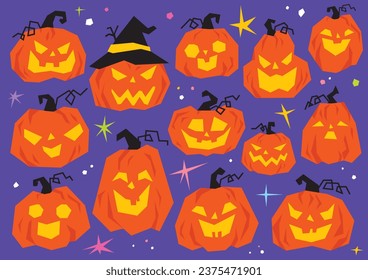 Hand drawn flat halloween pumpkins collection