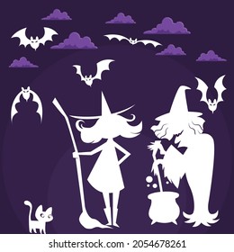 Hand Drawn Flat Halloween Witch Collection Design Vector