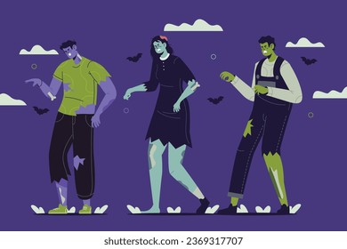 ilustración de diseño vectorial de colección zombie de halloween plana dibujada a mano