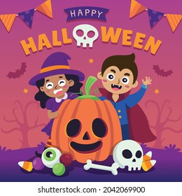Hand drawn flat Happy Halloween illustration