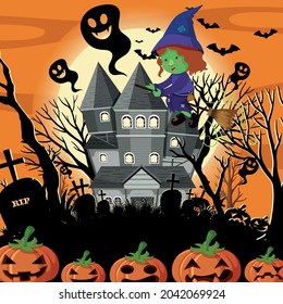 Hand drawn flat Happy Halloween illustration
