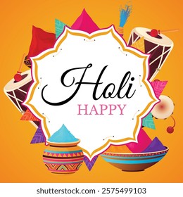 Hand drawn flat holi festival frame background with colorful powder