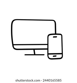 Hand Drawn flat icon for team smart devices laptop phone