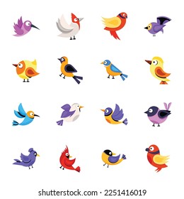 Hand Drawn Flat Icons of Bird Species

