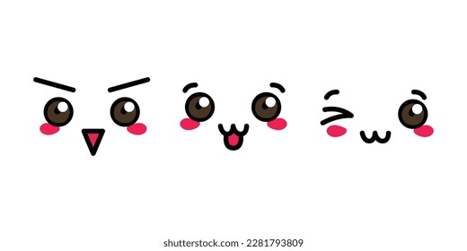 Hand drawn flat kawaii face sticker