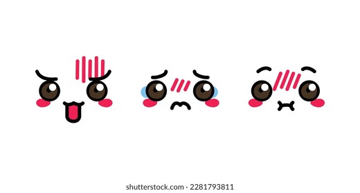 Hand drawn flat kawaii face isolated