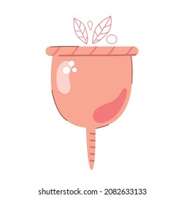 Hand drawn flat menstrual cup. Woman protection and hygiene. Zero waste. 