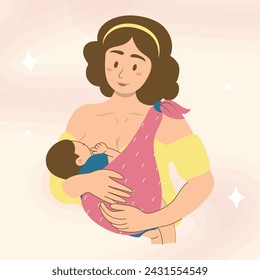 Dibujado a mano madre plana que amamanta al bebé ilustración