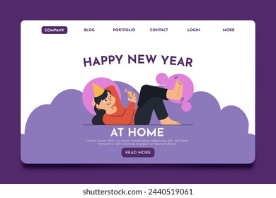 Hand drawn flat new year landing page 
 template vector design in eps 10