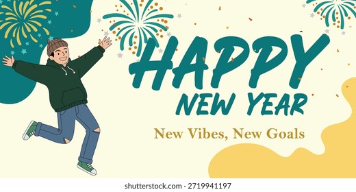 Hand drawn flat new year party flyer template
