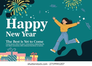 Hand drawn flat new year party flyer template