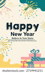 Hand drawn flat new year party flyer template