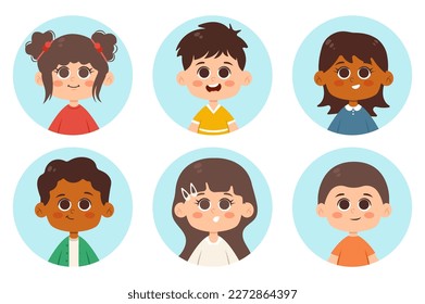 Hand drawn flat profile icons pack set icons concept with people scene in the flat cartoon style. Icons with the image of children. Vector illustration.