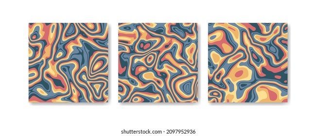 Hand drawn flat psychedelic groovy background set