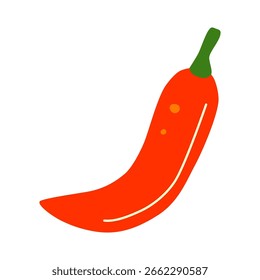 Hand drawn flat red chili pepper isolated on white background.