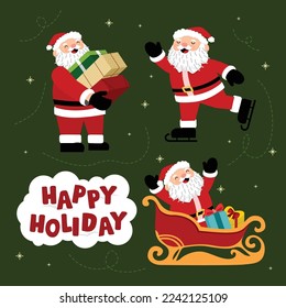 Colección de caracteres de santa claus plana dibujada a mano