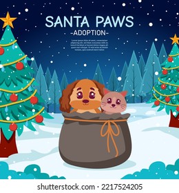 Hand drawn flat santa paws adoption banner