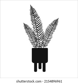 Hand drawn flat silhouette of potted houseplant isolated on white background