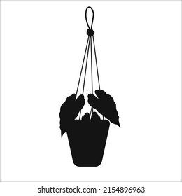 Hand drawn flat silhouette of potted houseplant isolated on white background