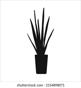 Hand drawn flat silhouette of potted houseplant isolated on white background
