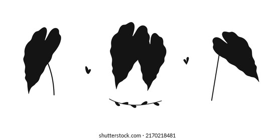Hand drawn flat silhouette set of houseplant isolated on white background