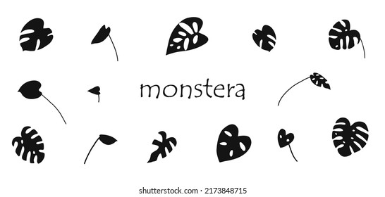 Hand drawn flat silhouette set of houseplant isolated on white background