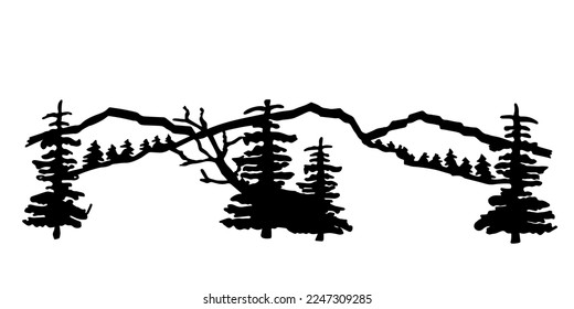 Hand drawn flat sketch mountains landscape. 