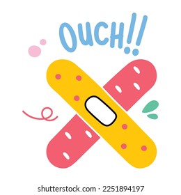 A hand drawn flat sticker of ouch