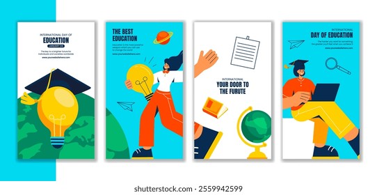 Hand Drawn Flat Style Illustration for International Education Day Social Media Stories