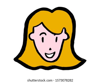 Hand drawn flat style vector design concept illustration of young smiling blond woman, avatar for internet. Flat style grunge doodle hand-drawn vector icon.