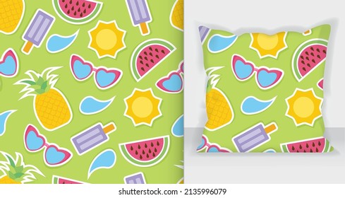 Hand drawn flat summer seamless pattern. mockup pillow