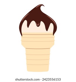 Hand drawn flat tasty ice cream. Sweet summer delicacy sundaes,gelatos with chocolate on top. Vector illustration of ice cream on white isolated background