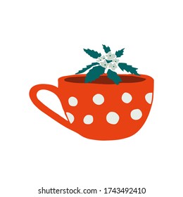 Hand drawn flat tea cup. Cartoon vector tea mug illustration. Design element, perfect for postcard, posters, web sites, coffee shop menu, tea store logo, print for merch