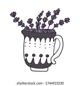 Hand drawn flat tea cup. Cartoon vector tea mug illustration. Design element, perfect for postcard, posters, web sites, coffee shop menu, tea store logo, print for merch