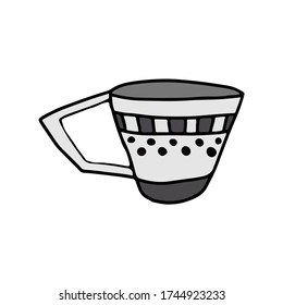 Hand drawn flat tea cup. Cartoon vector tea mug illustration. Design element, perfect for postcard, posters, web sites, coffee shop menu, tea store logo, print for merch