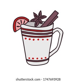 Hand drawn flat tea cup. Cartoon vector tea mug illustration. Design element, perfect for postcard, posters, web sites, coffee shop menu, tea store logo, print for merch