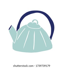 Hand drawn flat teapot. Cartoon vector kettle illustration. Design element, perfect for postcard, posters, web sites, coffee shop menu, tea store logo, print for merch