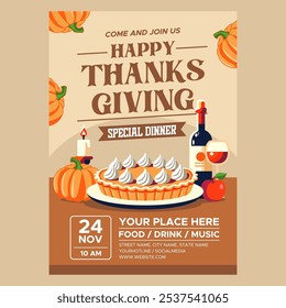 Hand drawn flat thanksgiving vertical poster template