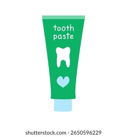 Hand drawn flat tooth paste with teeth icon isolated on white background. Hand written text.